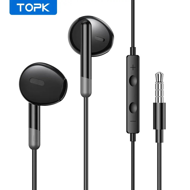 TOPK Earphone In-Ear Volume Control with Microphone 3.5mm Jack Universal for iPhone Android