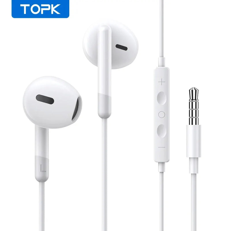 TOPK Earphone In-Ear Volume Control with Microphone 3.5mm Jack Universal for iPhone Android