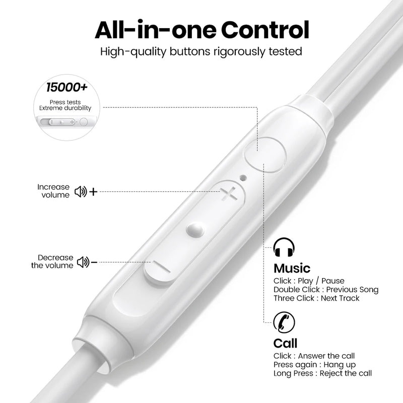 TOPK Earphone In-Ear Volume Control with Microphone 3.5mm Jack Universal for iPhone Android