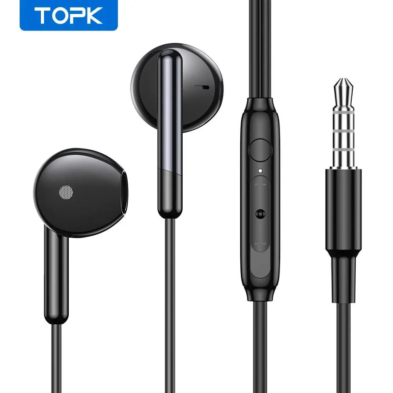 TOPK Earphone In-Ear Volume Control with Microphone 3.5mm Jack Universal for iPhone Android